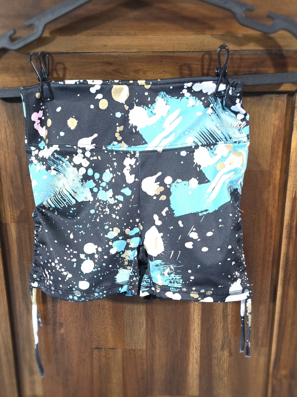 Justice Mint Tank Top and Black Splatter Gymnast Shorts Set - Picture 7 of 9